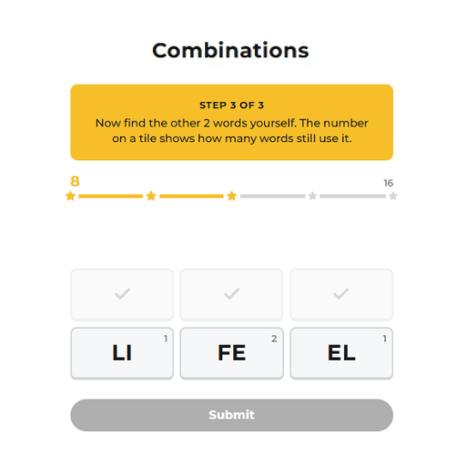 The in-game tutorial for Combinations