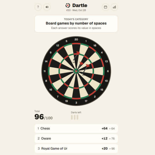 Dartle puzzle in 28/10